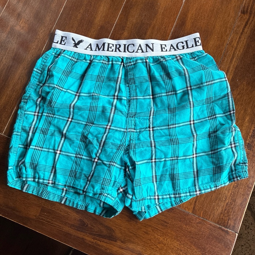 American Eagle Teal Plaid Boxer Shorts XS
